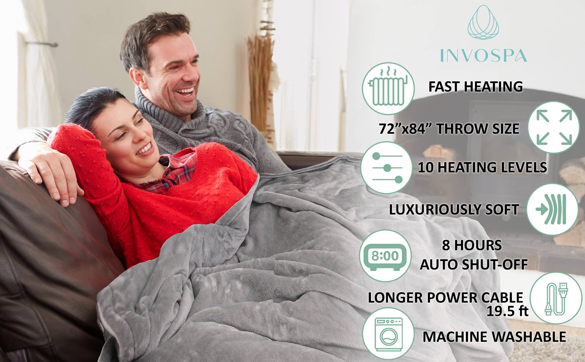 Heated Blanket Gray 72x84 Information InvoSpa